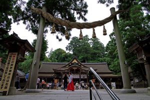 Torii Gate of Omiwa Shrine in Nara, a specific Torii Gate of Ancient Shinto which has no crossbar but only Shimenawa