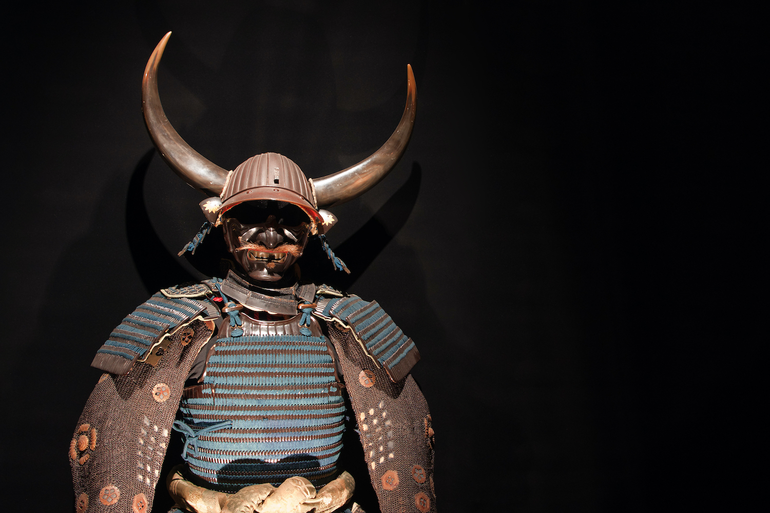 Historic samurai armor with horn helmet