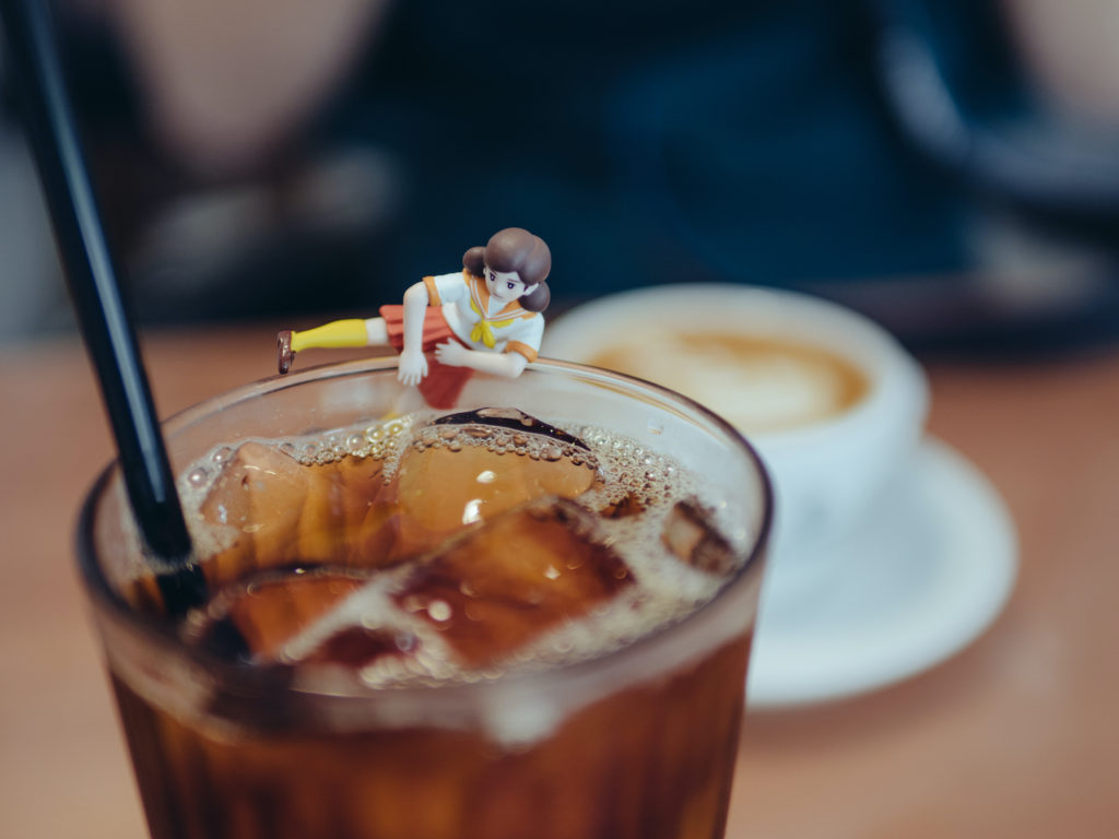 Sailor Fighter Fuchico on the edge of the cold brew coffee