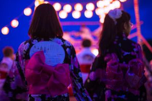 Bon Odori Festival, Girls in Summer Kimono, Yukata