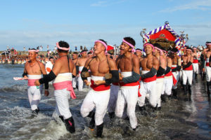 Isumi, Japan - September 23, 2018: Ohara Naked Festival (Ohara hadaka matsuri) is a heroic and dynamic festival celebrated by semi-naked men to pray for bumper crops and a good catch of fish.