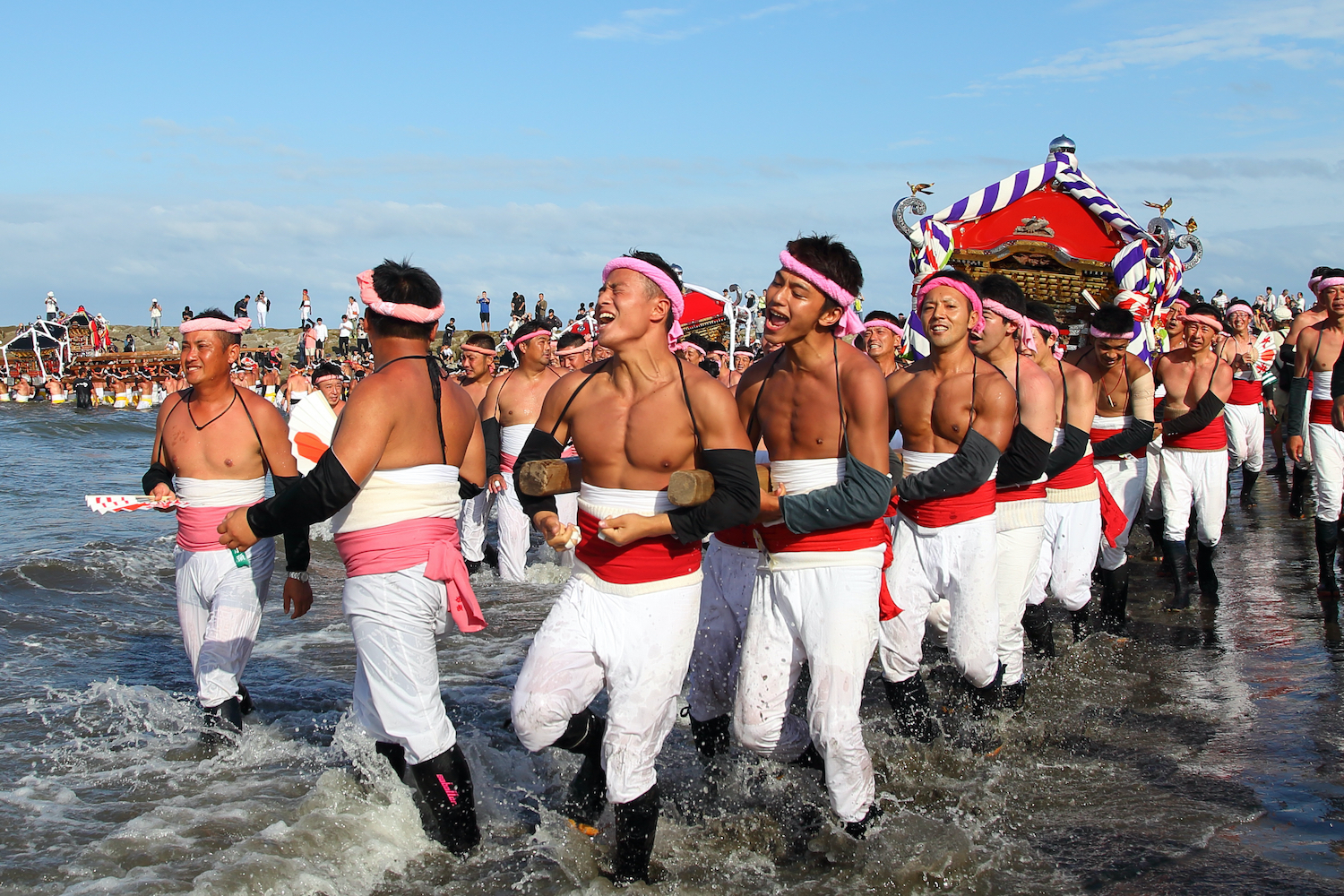 Isumi, Japan - September 23, 2018: Ohara Naked Festival (Ohara hadaka matsuri)  is a heroic and dynamic festival celebrated by semi-naked men to pray for bumper crops and a good catch of fish.