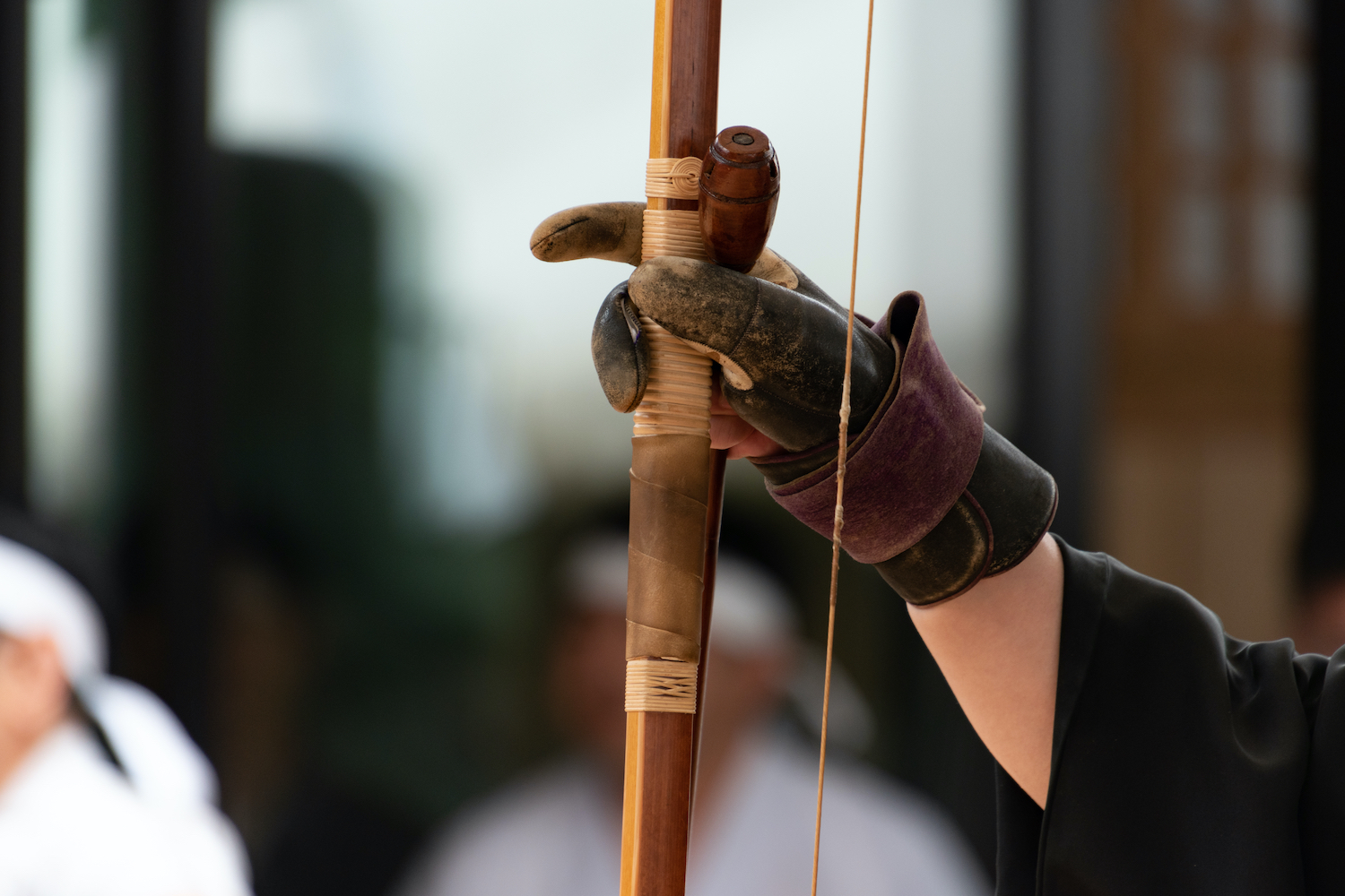 Traditional Japanese style archery, bow and trowel