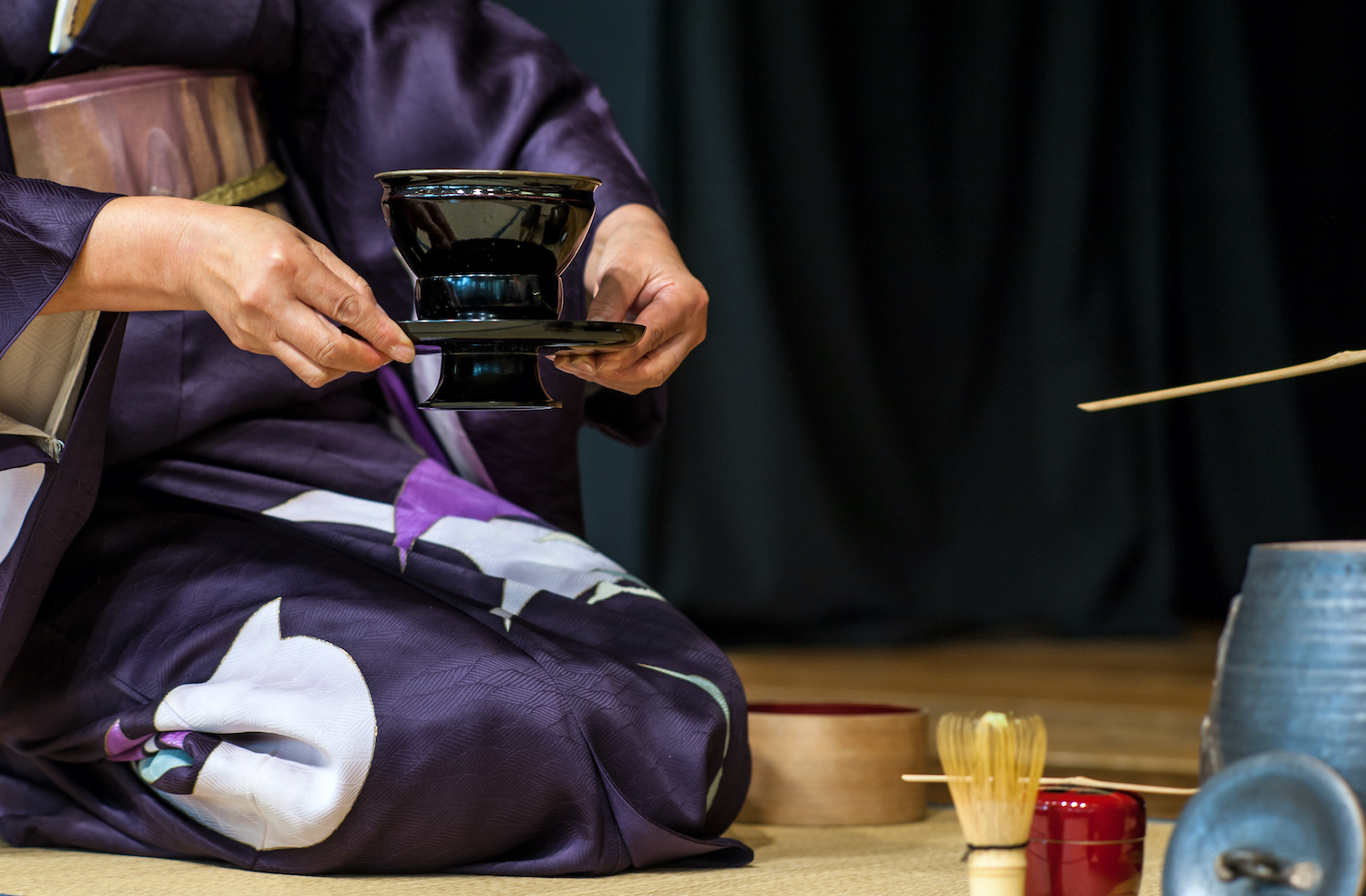 A Japanese woman shows the tea ceremony during a public demonstration