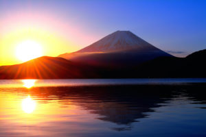 Sunrise and Mt. Fuji from Lake Motosu