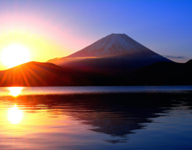 Sunrise and Mt. Fuji from Lake Motosu