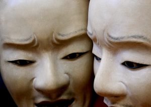 Noh, double Kantan-otoko masks, PHOTO by 粟谷明生
