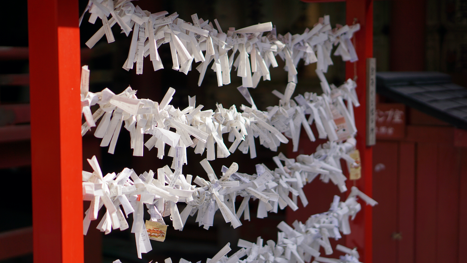NIKKO, Japan - Jan 28, 2019: This is the Omikuji tie at Toshogu Shrine. The Omikuji tie is made to drive away bad luck, but if getting a good Omikuji, it's not necessary to tie it.