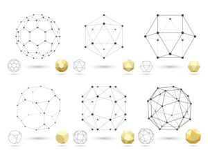 Technical origami reference image: Set of geometric 3D polyhedral shapes from triangular faces