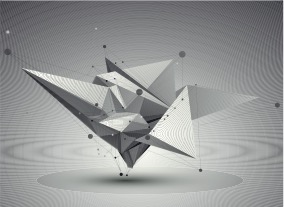 Technical origami reference image: 3D vector abstract tech illustration, perspective geometric unusual background with wireframe.