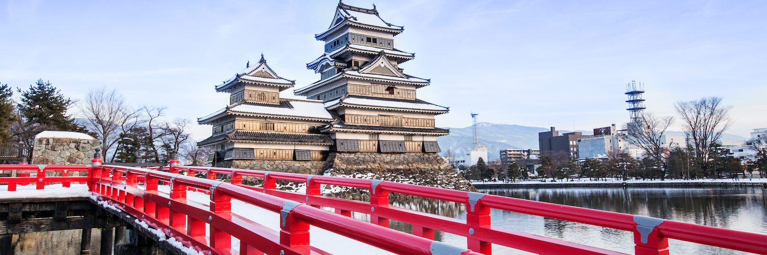 Matsumoto castle against blue sky in Nagano city, Japan.