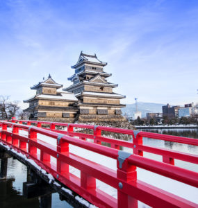 Matsumoto castle against blue sky in Nagano city, Japan.