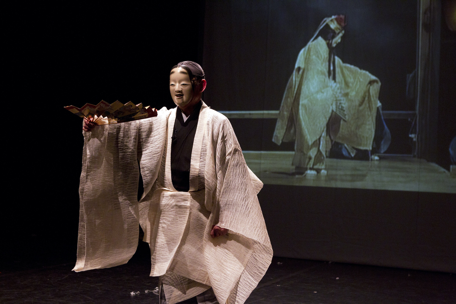 BUDAPEST, HUNGARY - APRIL 7: Reijiro Tsumura japan noh master presents the noh theater tradition in the Merlin theater on the memorial day of earthquake in Japan on April 7, 2011 in Budapest, Hungary.