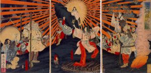 Amaterasu in cave, Amano Iwato myth by