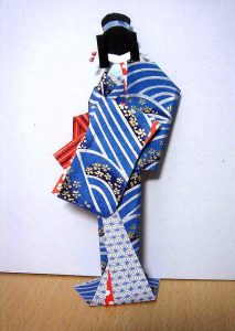 Chiyogami Paper Doll in blue kimono