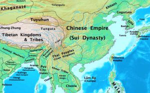 Map of the geographical extension of the Sui Dynasty in 600 AD