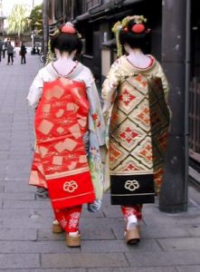 Maiko Kimono with Etravagant Obi with Okiya Crest on the bottom