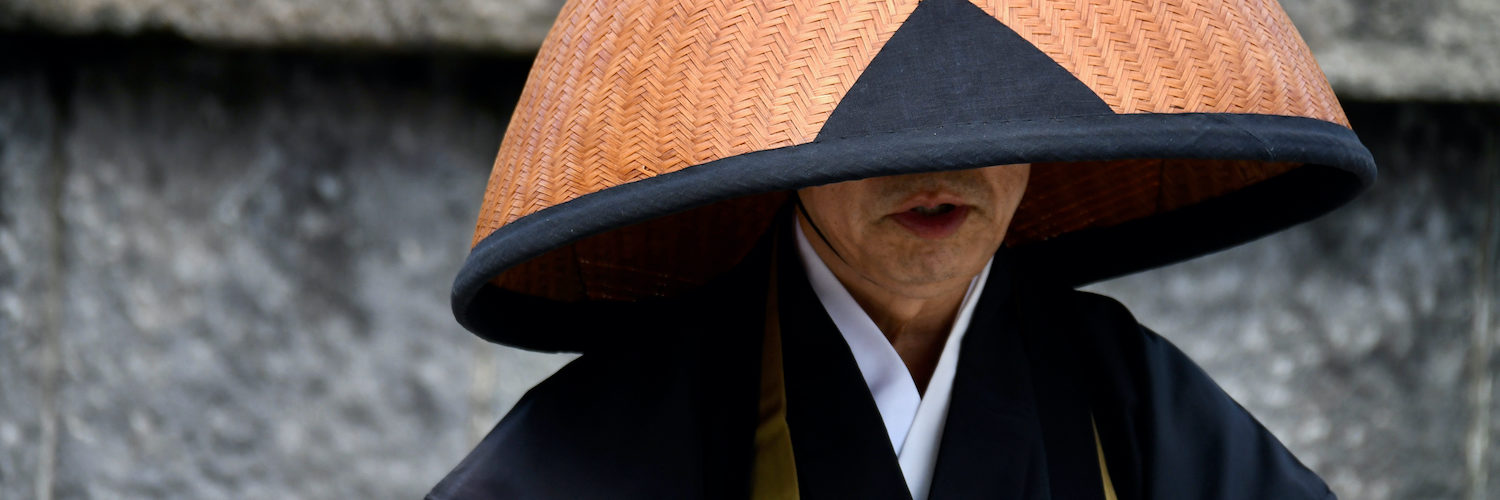 Scenery portrait of the posture of zen buddhism monk in Japan, Kamakura