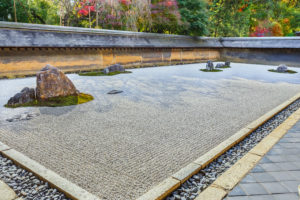 Zen Rock Garden in Ryoanji Temple in Kyoto, Japan