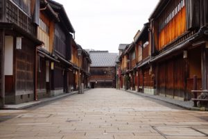 A popular tourist destination in Kanazawa, Japan, the historic Japanese townscape "Higashi Chaya District"