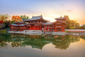 Kyoto, Japan : Byodo-in Buddhist temple, a UNESCO World Heritage Site. Phoenix Hall building.