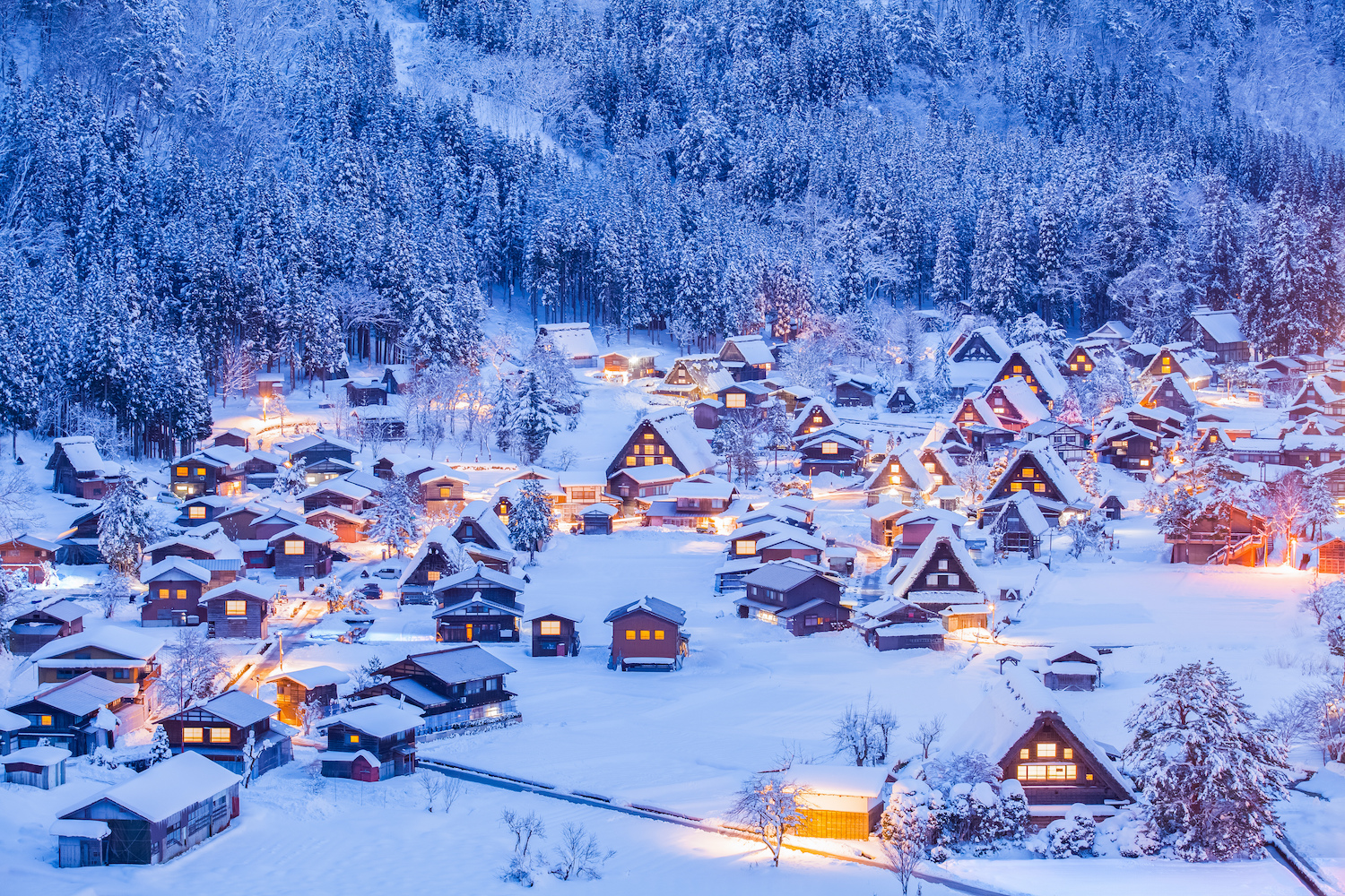 World Heritage Site Shirakawago village and Winter Illumination