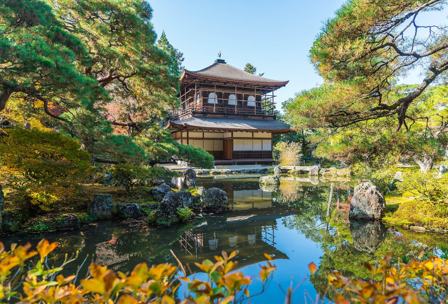 Beautiful Architecture at Silver Pavillion Ginkakuji temple in Kyoto, Japan.