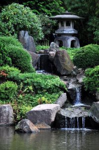 The Japanese Garden with waterfall and the lantern
