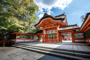 Usa Jingu Shrine, Oita, Japan : November 12, 2019. It is the head shrine of thousands of shrines across Japan that are dedicated to Hachiman, the god of archery and war.