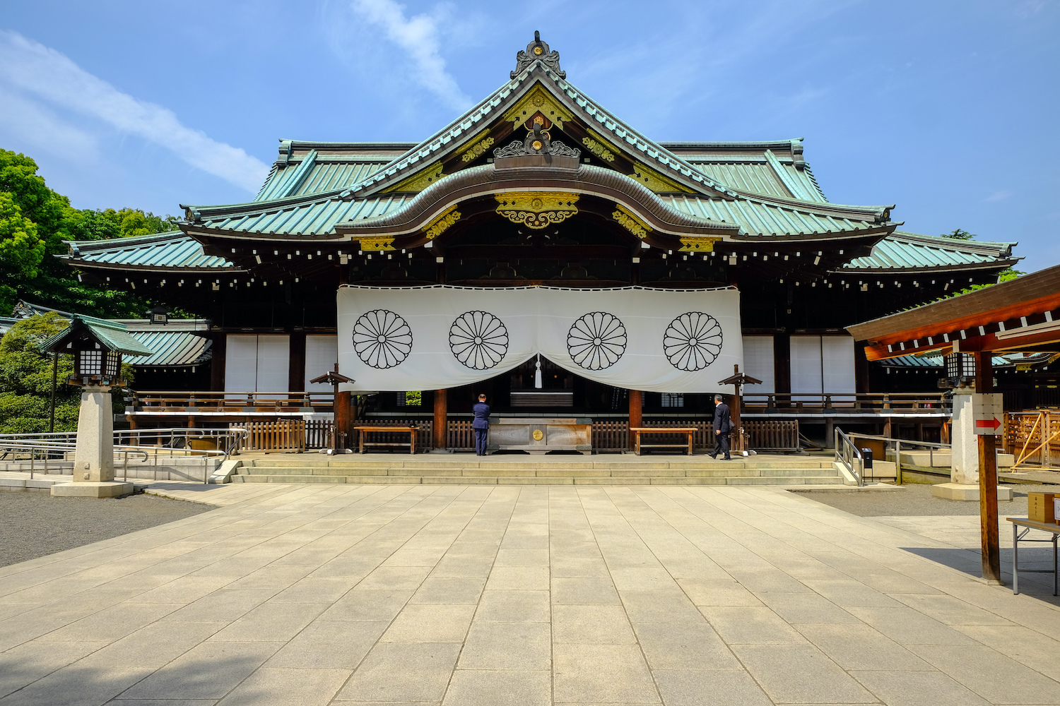 Yasukuni shrine, Shrine for Japanese army, especially those in the second world war. Wooden Shinto gate in Japan.