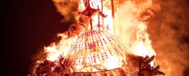 Dosojin Festival at Nozawa Onsen. Burning of one of the lanterns